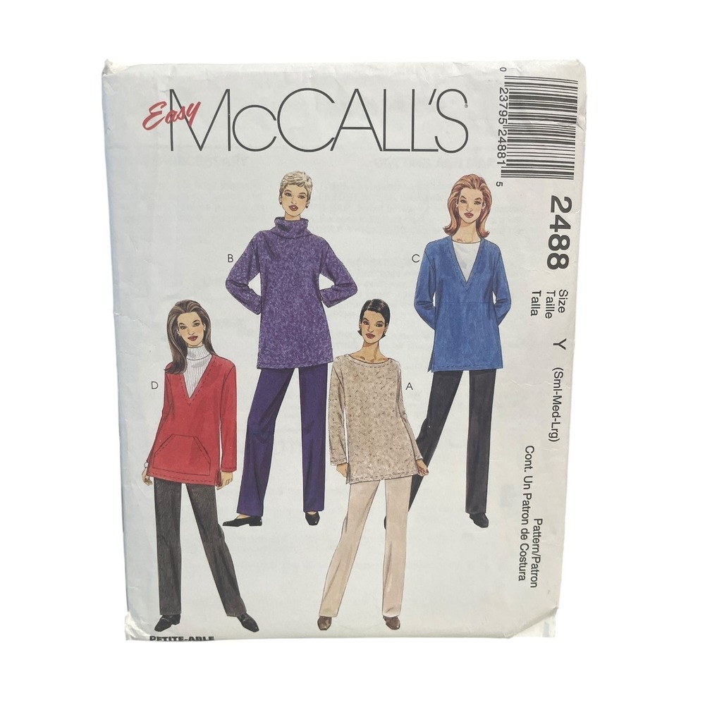 McCALL'S 2488 Misses'‎ Tunics Pull-On Pants Size S-L 1980s Easy Pattern